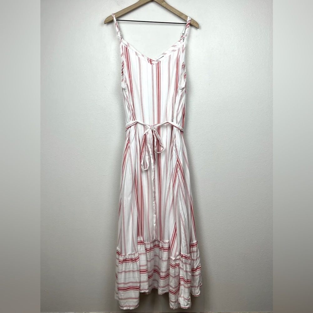 🌟Torrid Challis Maxi Dress Size 3. Red White Striped Pockets /Ruffle Hem🌟